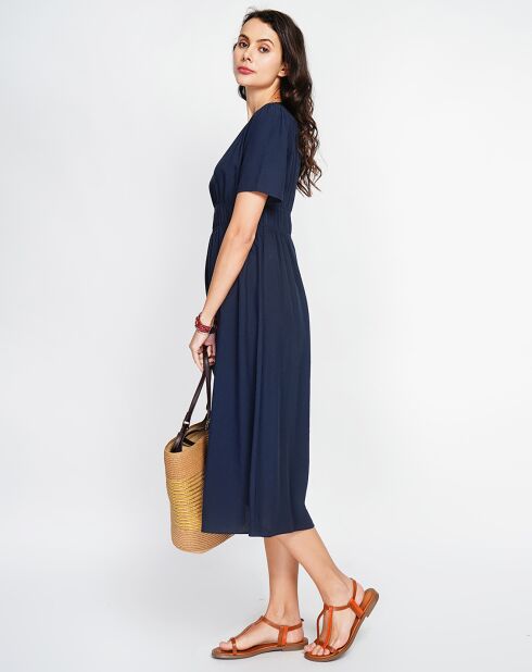 Vestido Lana en mezcla de lino azul marino