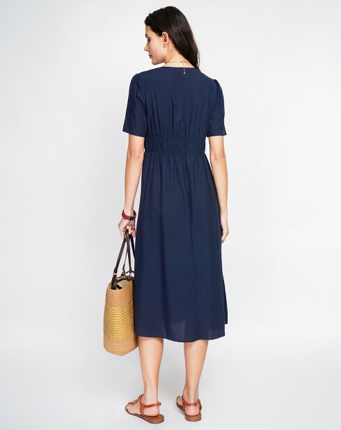 Vestido Lana en mezcla de lino azul marino