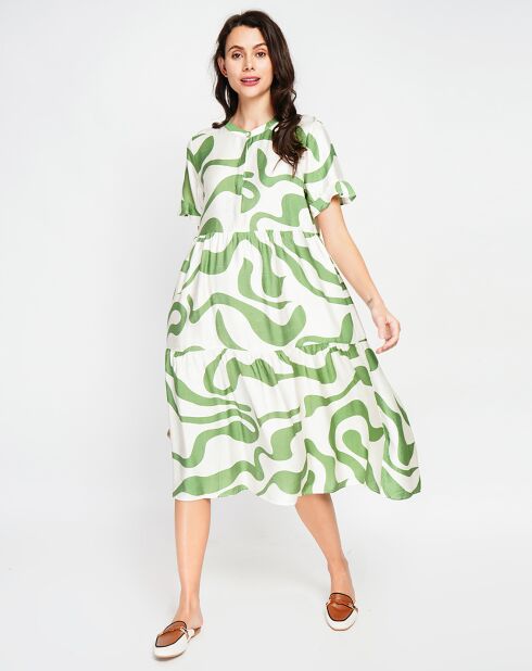 Lilou Weiß/Mintfarbenes Leinenmischkleid