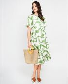 Robe en Lin mélangé Lilou blanc/menthe