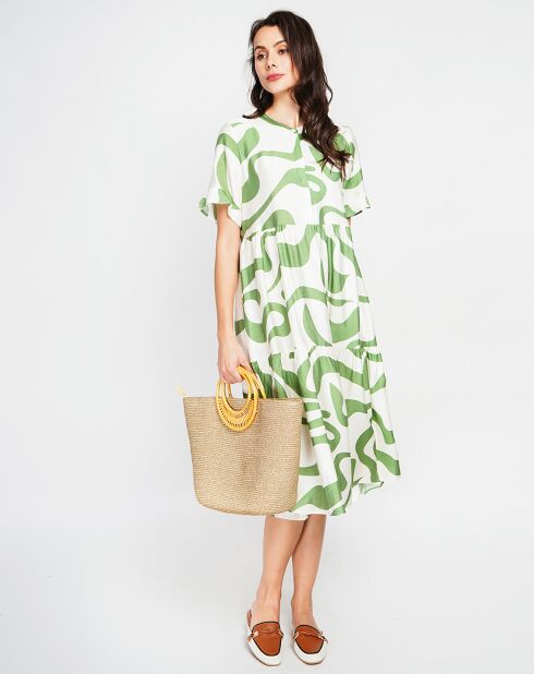 Robe en Lin mélangé Lilou blanc/menthe
