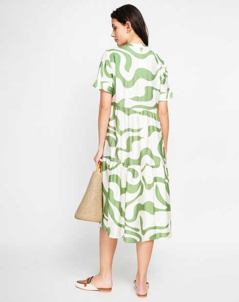 Lilou Weiß/Mintfarbenes Leinenmischkleid