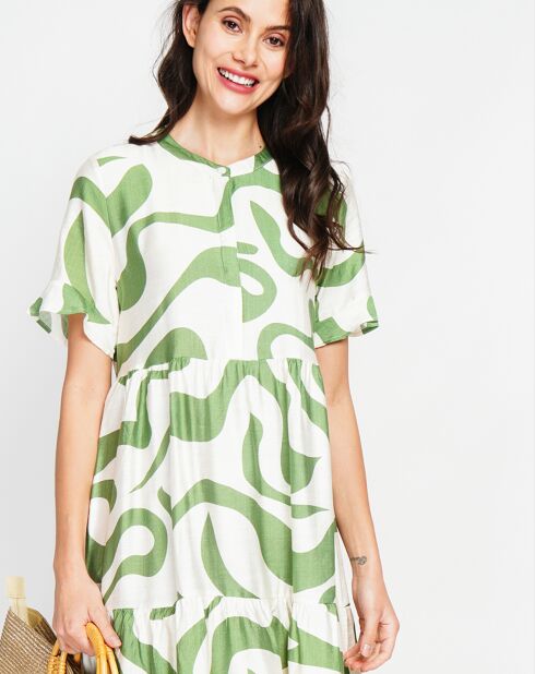 Lilou Weiß/Mintfarbenes Leinenmischkleid