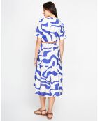 Robe en Lin mélangé Lilou blanc/royal