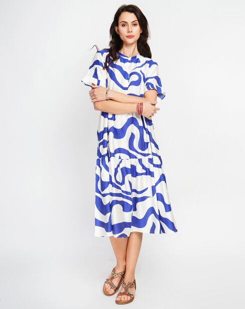 Lilou weißes/royales Leinenmischkleid