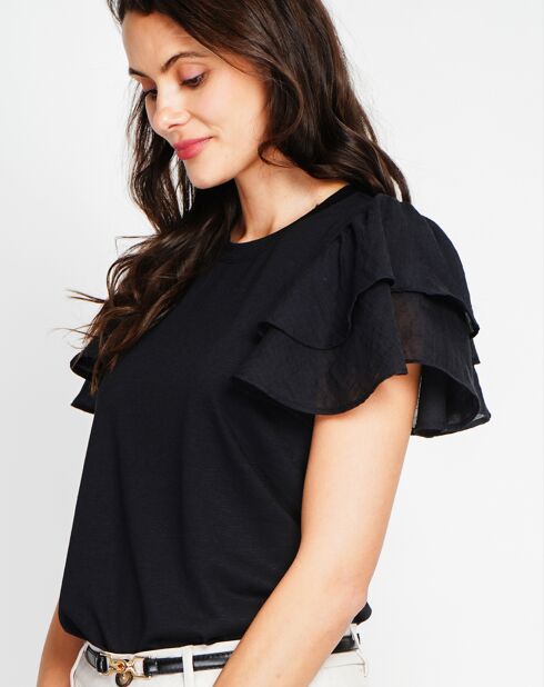 Zwarte top van linnenmix Louise