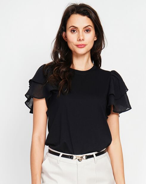 Zwarte top van linnenmix Louise