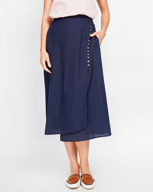 Marineblauer Rock aus Leinenmischung Salomé