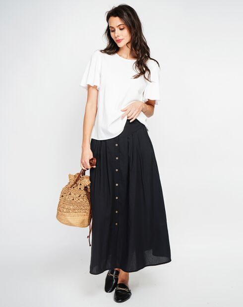 Zwarte rok van linnenmix in witte kleur