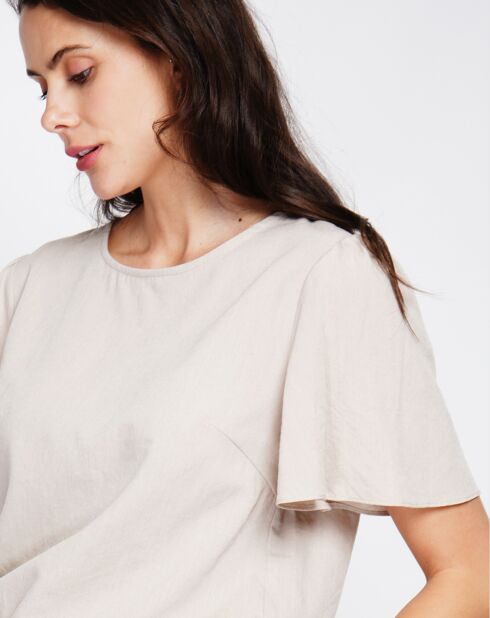 Beigefarbenes Top Mila aus Leinenmischung