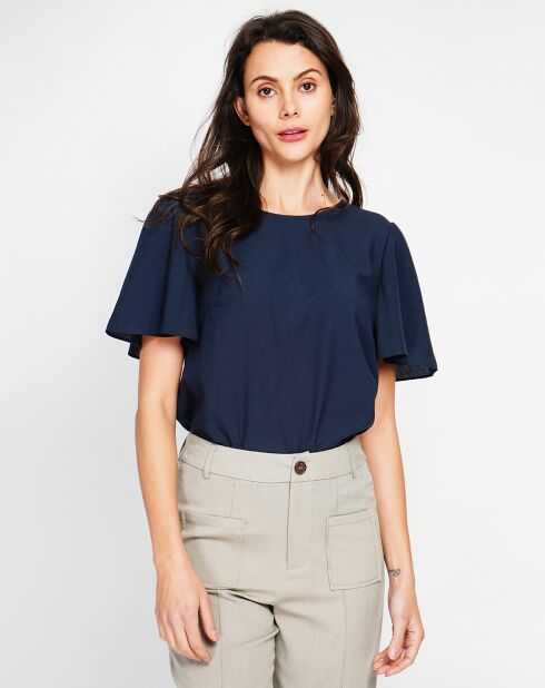 Mila top van marine-linnenmix