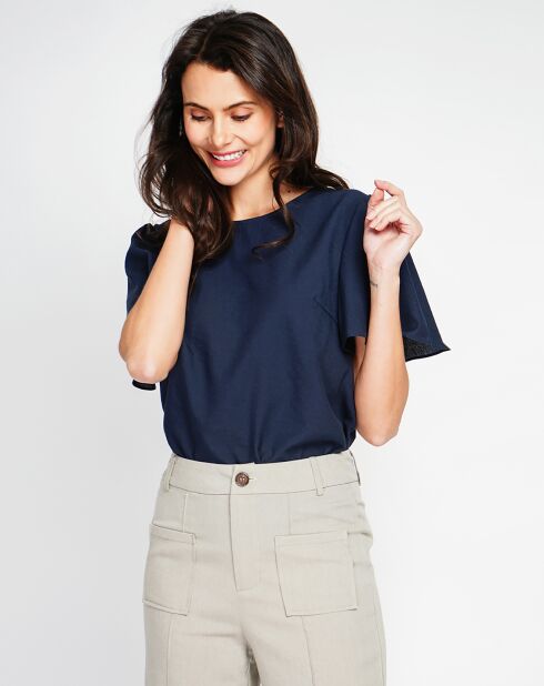 Mila top van marine-linnenmix