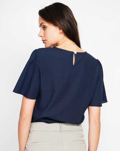 Mila top van marine-linnenmix