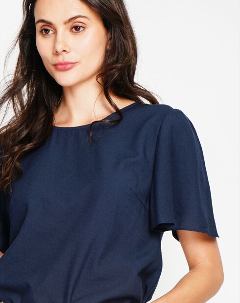 Mila top van marine-linnenmix