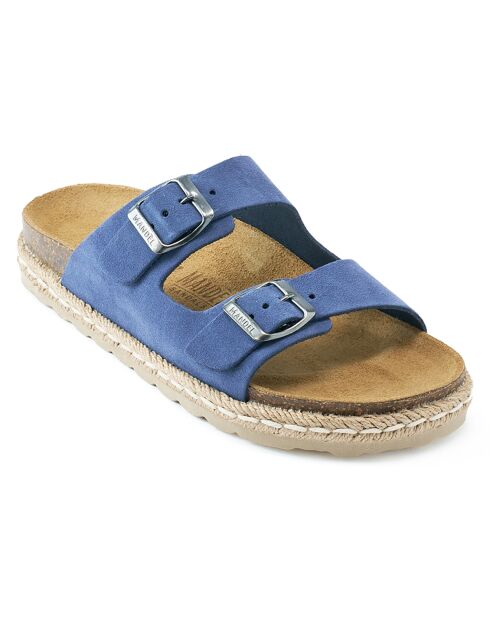 Ana muiltjes van velours en leer van denim