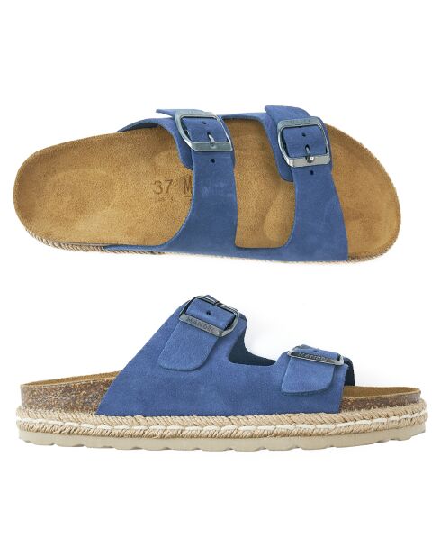 Ana muiltjes van velours en leer van denim