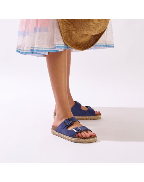 Ana muiltjes van velours en leer van denim