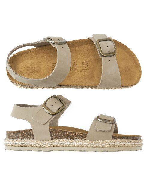 Sandalen Ines aus taupefarbenem Samt aus Leder