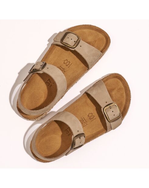 Sandalen Ines aus taupefarbenem Samt aus Leder