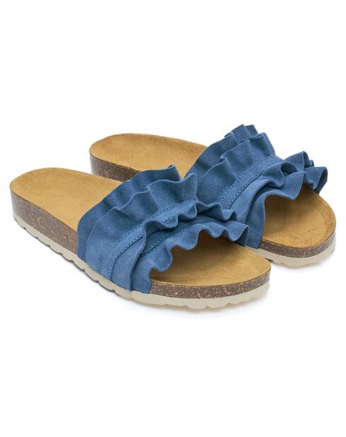 Mules en Velours de Cuir Sofia denim