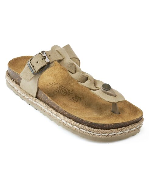 Sandales en Velours de Cuir Luna beiges