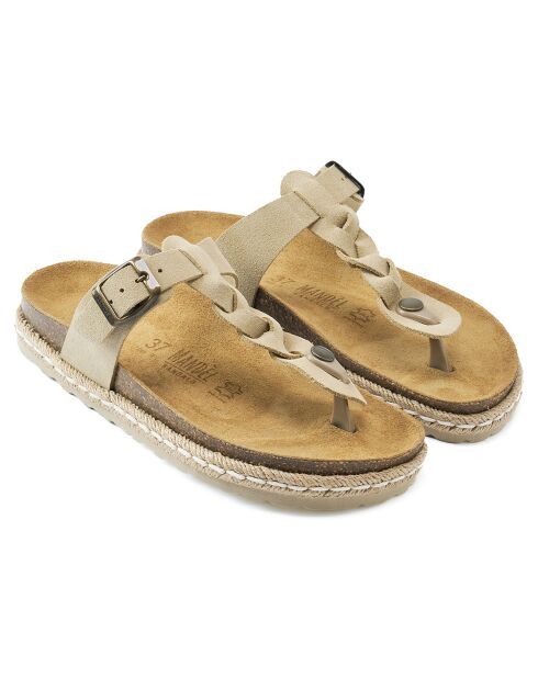 Sandales en Velours de Cuir Luna beiges