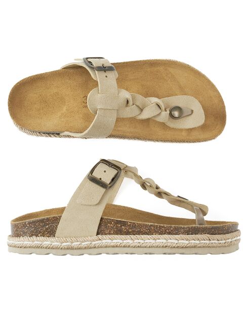 Sandales en Velours de Cuir Luna beiges