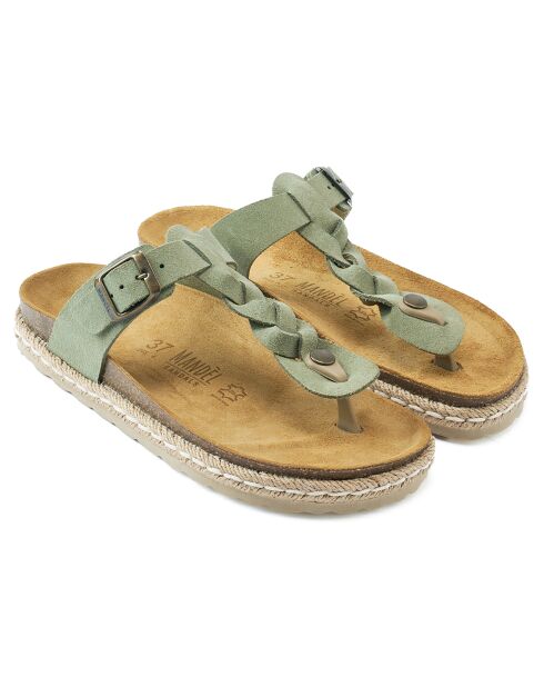 Sandales en Velours de Cuir Luna vertes