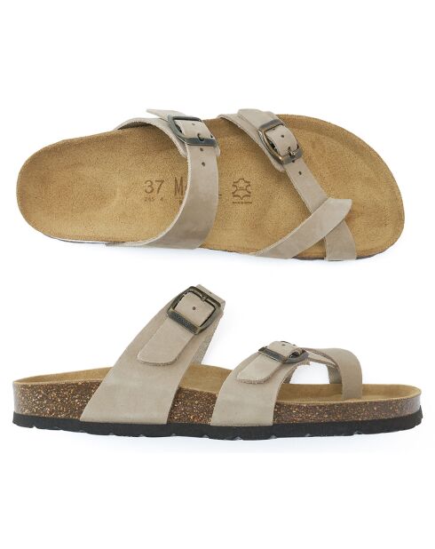 Sandales en Velours de Cuir Daria taupe