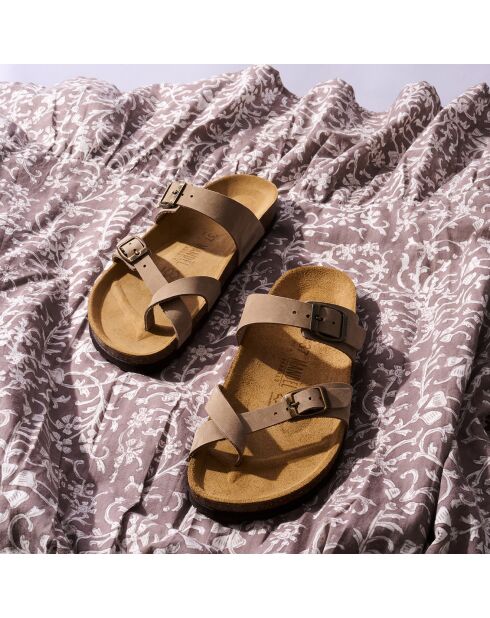 Sandales en Velours de Cuir Daria taupe