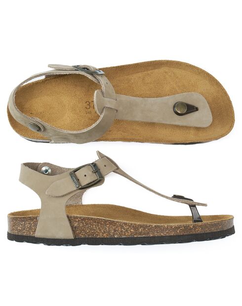 Sandales en Velours de Cuir Leon taupe