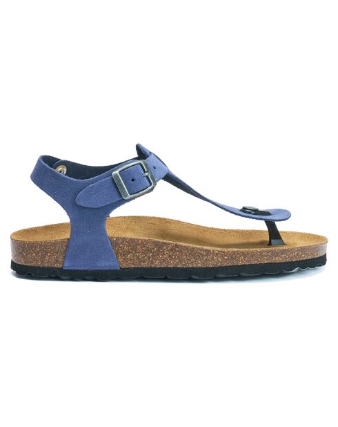Sandales en Velours de Cuir Leon denim