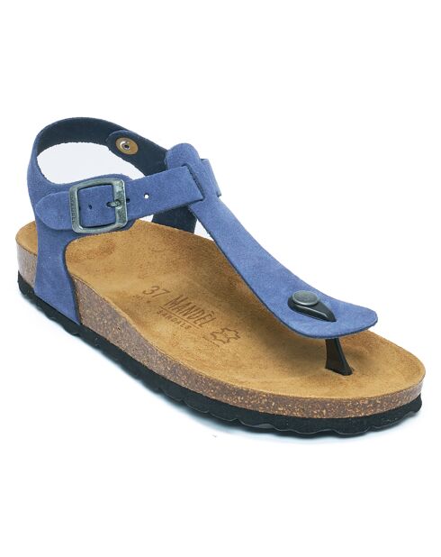 Sandales en Velours de Cuir Leon denim