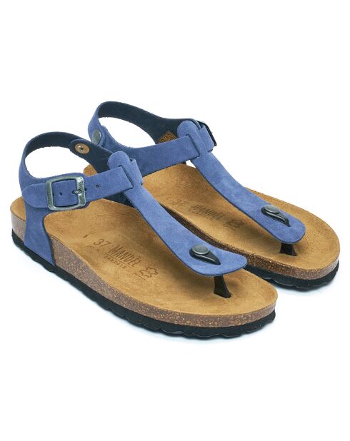 Sandales en Velours de Cuir Leon denim