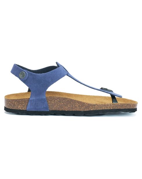 Sandales en Velours de Cuir Leon denim