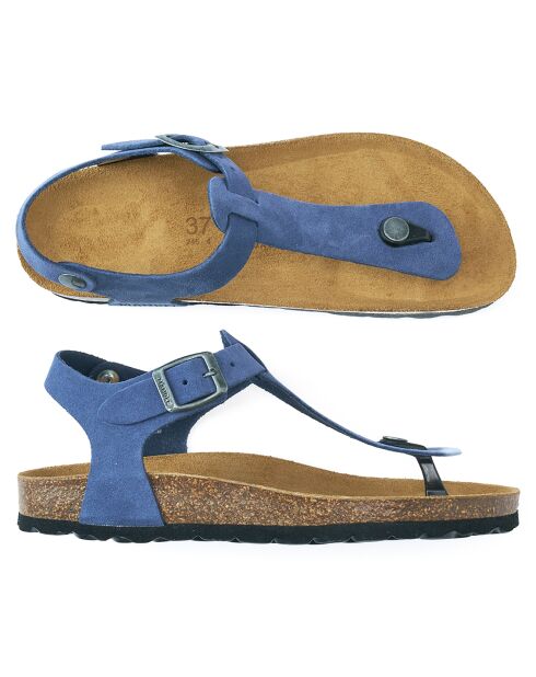 Sandales en Velours de Cuir Leon denim