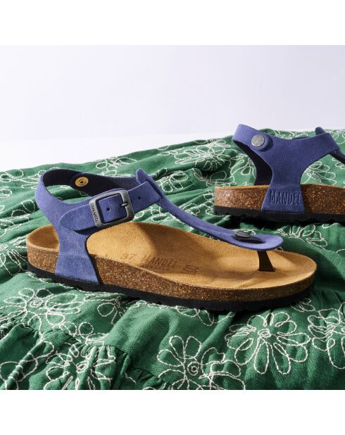 Sandales en Velours de Cuir Leon denim