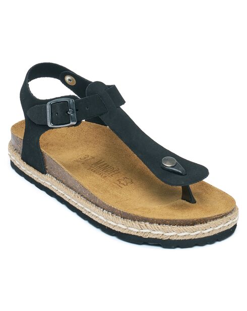 Sandales en Velours de Cuir Leon noires