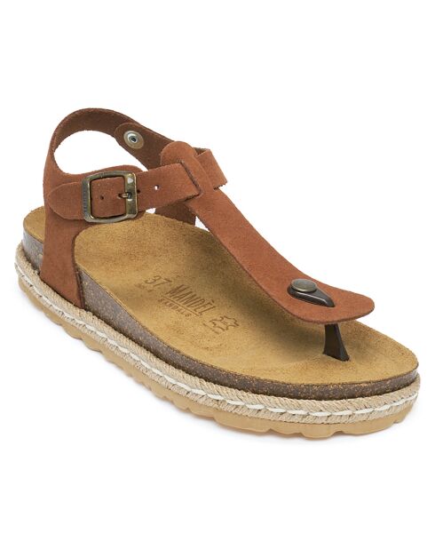 Sandales en Velours de Cuir Leon marron