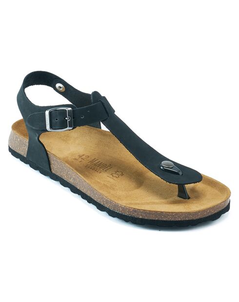 Sandales en Velours de Cuir Leon noires