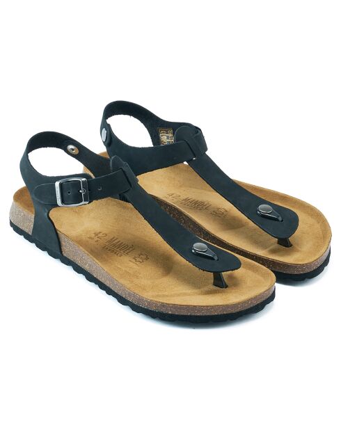 Sandales en Velours de Cuir Leon noires