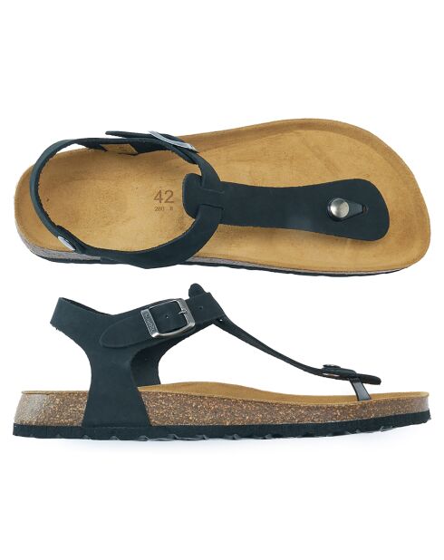 Sandales en Velours de Cuir Leon noires