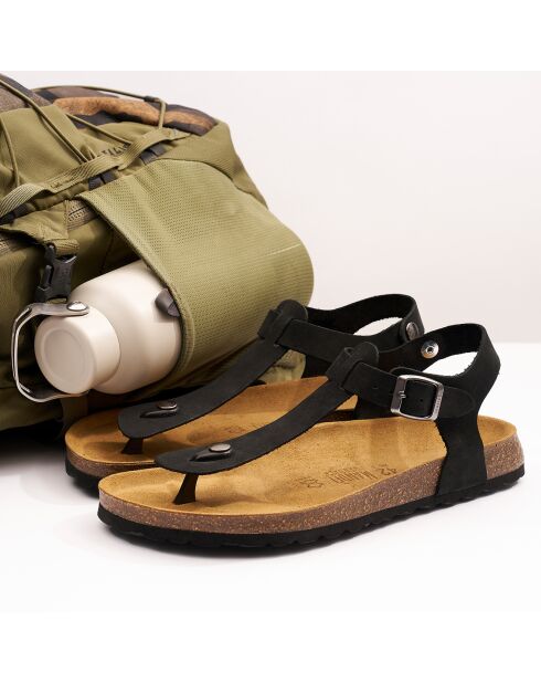 Sandales en Velours de Cuir Leon noires