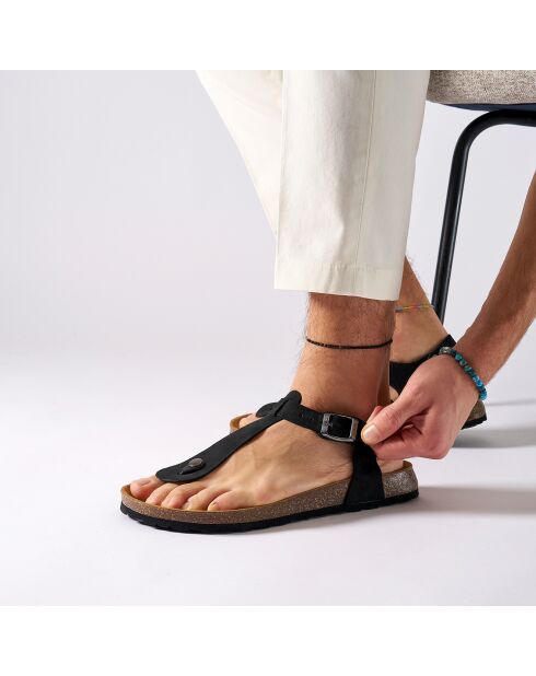 Sandales en Velours de Cuir Leon noires