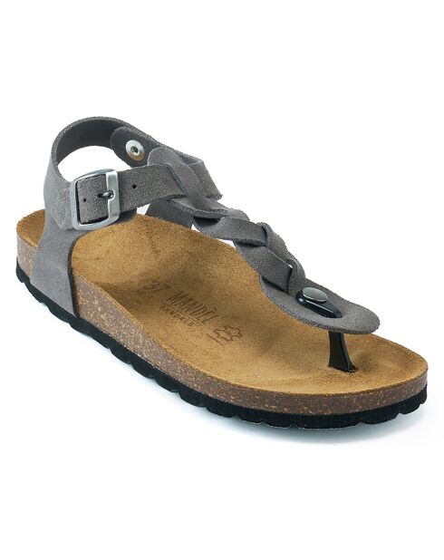 Graue Aida Velvet Ledersandalen