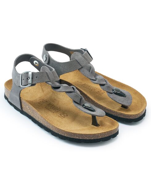 Sandales en Velours de Cuir Aida grises