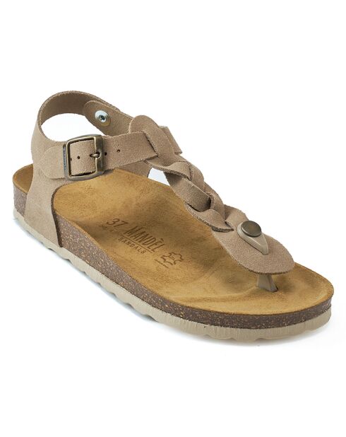 Sandales en Velours de Cuir Aida taupe