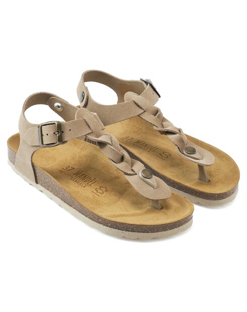 Sandales en Velours de Cuir Aida taupe