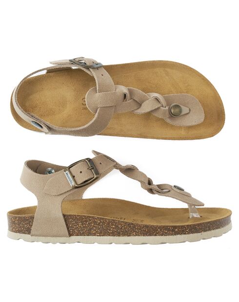 Aida Ledersandalen aus taupefarbenem Samt