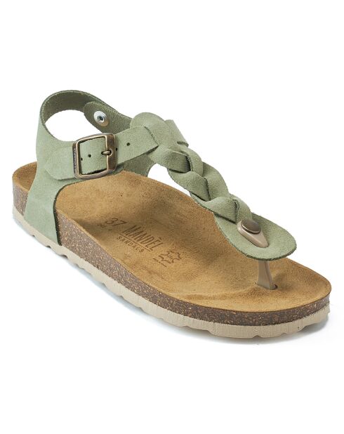 Sandales en Velours de Cuir Aida vertes